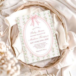 Roze Grandmillennial Vintage Baby Shower Uitnodigi Kaart