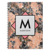 Roze Graniet Rock met Jouw naam en Monogram op Notitieboek (Voorkant)