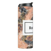 Roze Graniet Rock Textuur met Naam en Monogram Thermosbeker (Gedraaid links)