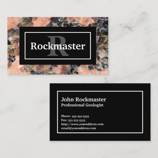 Roze Graniet Rock Textuur met Naam en Monogram Visitekaartje (Voorkant / Achterkant)