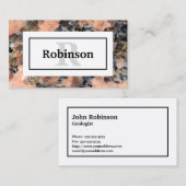 Roze Graniet Rock Textuur met Naam en Monogram Visitekaartje (Voorkant / Achterkant)