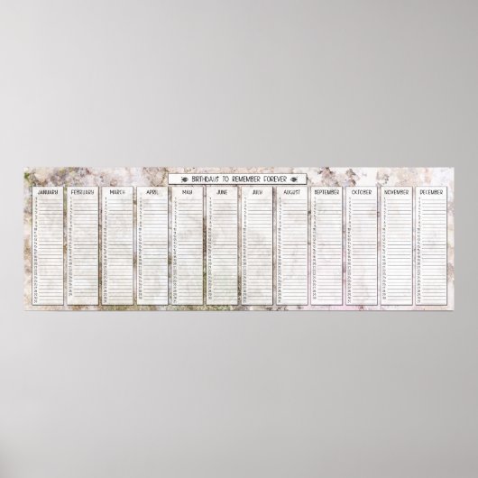 Roze granieten eeuwige verjaardagskalender poster (Voorkant)