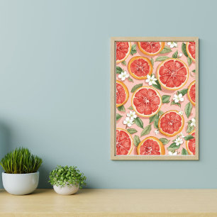 Roze Grapefruit Pop – Retro Aquarel Citrus Poster