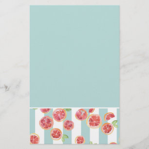 Roze grapefruitpatroon op groene strepen briefpapier