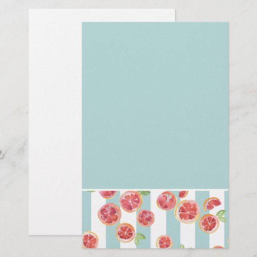 Roze grapefruitpatroon op groene strepen briefpapier (Voorkant / Achterkant)