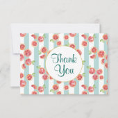 Roze grapefruitpatroon op groene strepen Dank u we Bedankkaart (Voorkant)