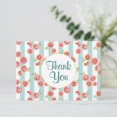 Roze grapefruitpatroon op groene strepen Dank u we Bedankkaart (Staand voorkant)