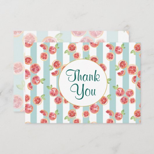 Roze grapefruitpatroon op groene strepen Dank u we Bedankkaart (Voorkant / Achterkant)