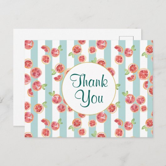 Roze grapefruitpatroon op groene strepen Dank u we Briefkaart (Voorkant / Achterkant)
