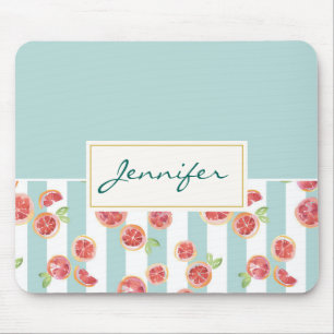 Roze grapefruitpatroon op groene strepen muismat