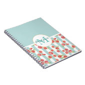 Roze grapefruitpatroon op groene strepen notitieboek (Rechterzijde)