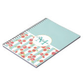 Roze grapefruitpatroon op groene strepen notitieboek (Linkerzijde)