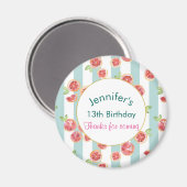 Roze grapefruitpatroon op groene strepen van afgel magneet (Voorkant / Achterkant)