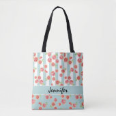 Roze grapefruitpatroon op strepen tote bag (Voorkant)