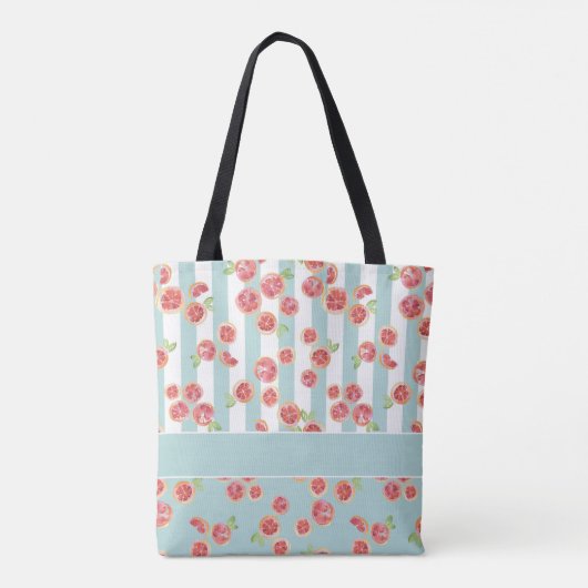 Roze grapefruitpatroon op strepen tote bag (Achterkant)
