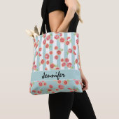 Roze grapefruitpatroon op strepen tote bag (Dichtbij)