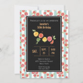 Roze Grapefruits op Green Stripes Party Uitnodigen Kaart (Voorkant)