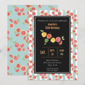 Roze Grapefruits op Green Stripes Party Uitnodigen Kaart (Voorkant / Achterkant)