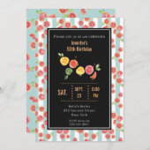 Roze grapefruits op groene strepen feest uitnodigi kaart (Voorkant / Achterkant)