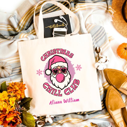 Roze Grappig Kerstman Chill Club Custom Tote Bag