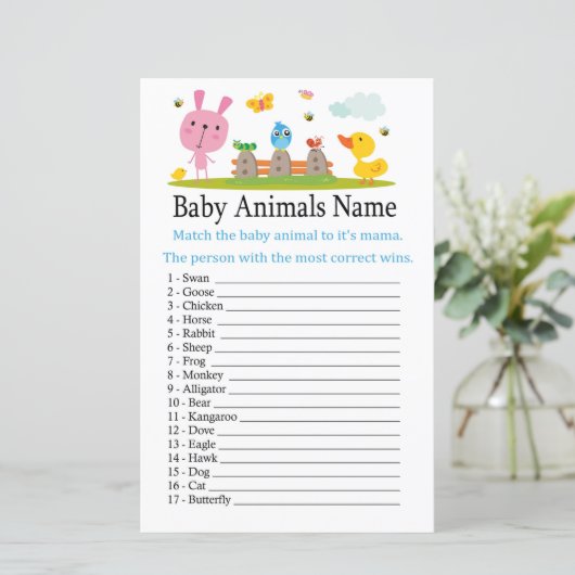 Roze grappig konijn Baby Animals Naam Game (Staand voorkant)