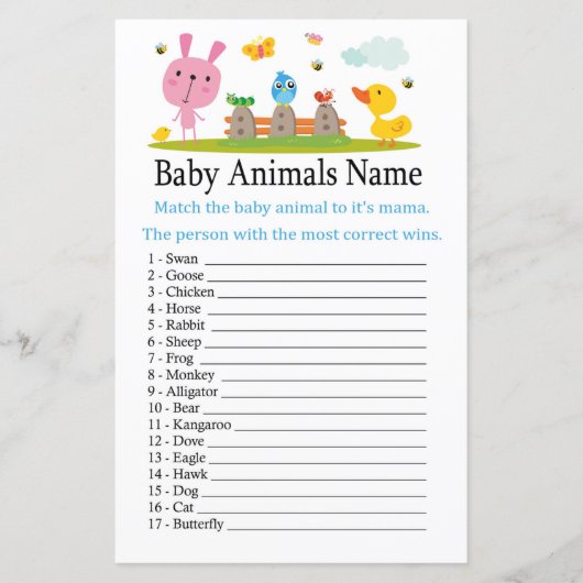 Roze grappig konijn Baby Animals Naam Game (Voorkant)
