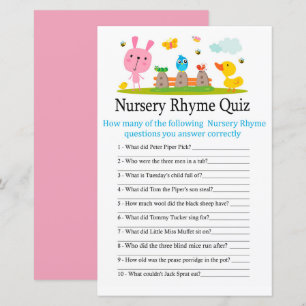 Roze, grappig konijn Nursery Rhyme Quiz baby showe
