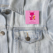 Roze, grappig monster van homeschool vierkante button 5,1 cm (In situ)