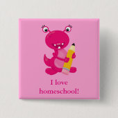 Roze, grappig monster van homeschool vierkante button 5,1 cm (Voorkant)