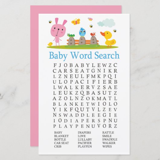 Roze, grappige Baby word scramble game (Voorkant / Achterkant)