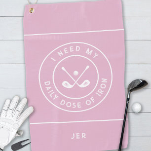 Roze Grappige Golfer IJzeren Citaat Persoonlijk Mo Golfhanddoek