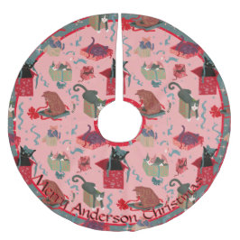 Roze grappige katten in kerstdozen gepersonaliseer kerstboom rok