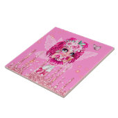 Roze, grappige, leuke animatiefilm, mythische fee tegeltje (Zijkant)