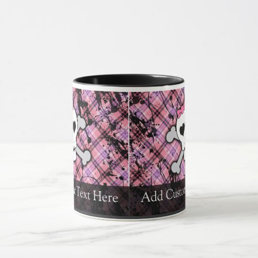 Roze graszog Skull w/ Crossbones Harten Mok (Midden)