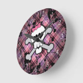 Roze graszog Skull w/ Crossbones Harten Ronde Klok (Hoek)