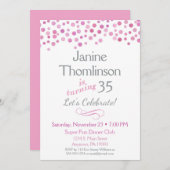 Roze Gray Birthday Uitnodiging Confetti Waterverf (Voorkant / Achterkant)