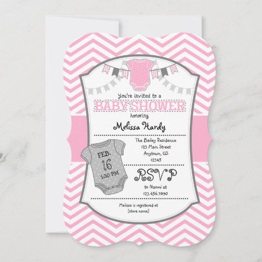 Roze Gray Chevron Baby shower Uitnodiging (Voorkant)