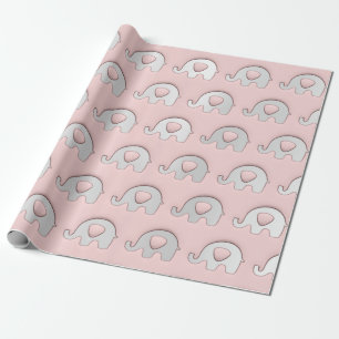 Roze gray Elephants Baby shower Princess Girl Cadeaupapier