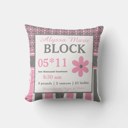Roze gray Floral Baby Kussen (Voorkant)