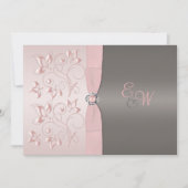 Roze, Gray Floral Monogram Weddenschap Kaart (Voorkant)