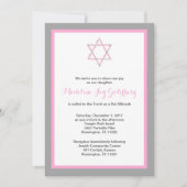 Roze gray Floral Star van David Bat Mitzvah Kaart (Voorkant)