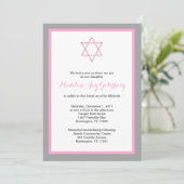 Roze gray Floral Star van David Bat Mitzvah Kaart (Staand voorkant)
