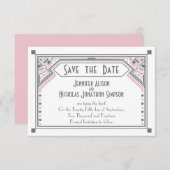 Roze - Gray Gatsby Art Deco Wedding Save the Date (Voorkant / Achterkant)