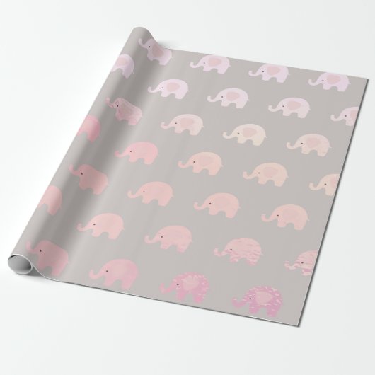 Roze gray Pastel Princess Elephant New Baby Cadeaupapier (Uitgerold)