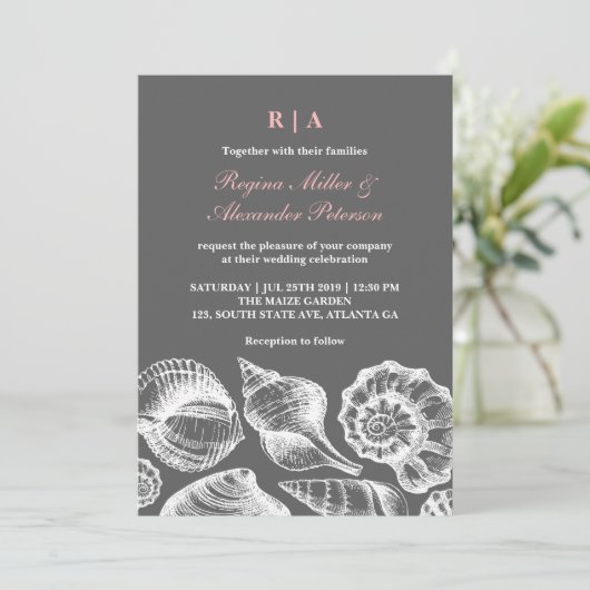 Roze gray Seashells Beach Weddenschap Kaart (Staand voorkant)