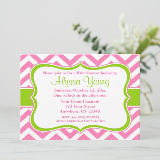 Roze Green Chevron Uitnodiging (Staand voorkant)