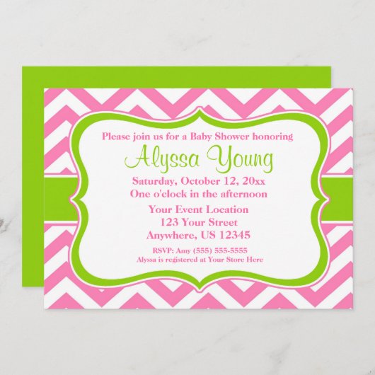 Roze Green Chevron Uitnodiging (Voorkant / Achterkant)