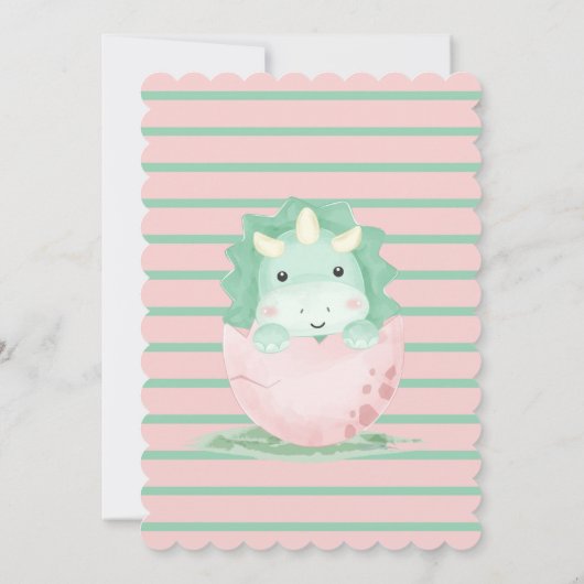 Roze Green Cute Dinosaur Peony Baby shower Invites Kaart (Achterkant)