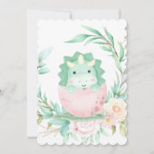 Roze Green Cute Dinosaur Peony Baby shower Invites Kaart (Achterkant)