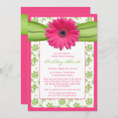 Roze Green Daisy Damask Bridal Shower Invitation Kaart (Voorkant / Achterkant)